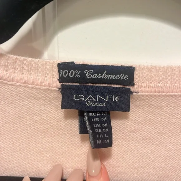 GANT 100% Cashmere V Neck Medium Sweater Pink luxury brand coastal preppy - Picture 4 of 11